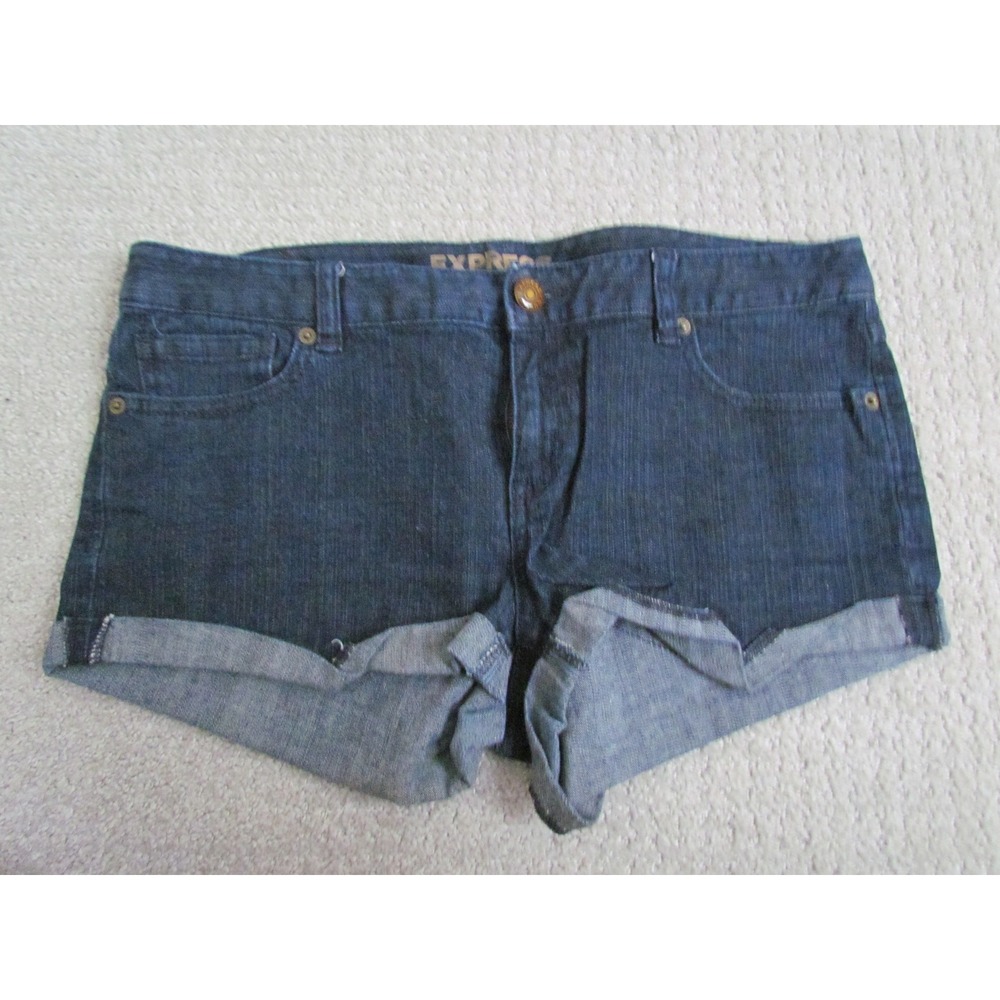 Express Denim Shorts Size 12 Dark Wash Cuffed Casual Stretch Summer